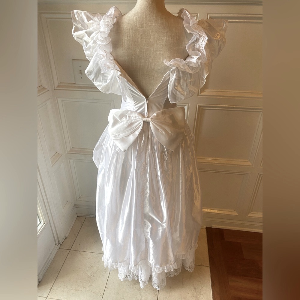 VINTAGE 1980S GUNNE SAX 5/6 XS JESSICA MCCLINTOCK FORMAL WEDDING GOWN LACE SATIN - Picture 8 of 12